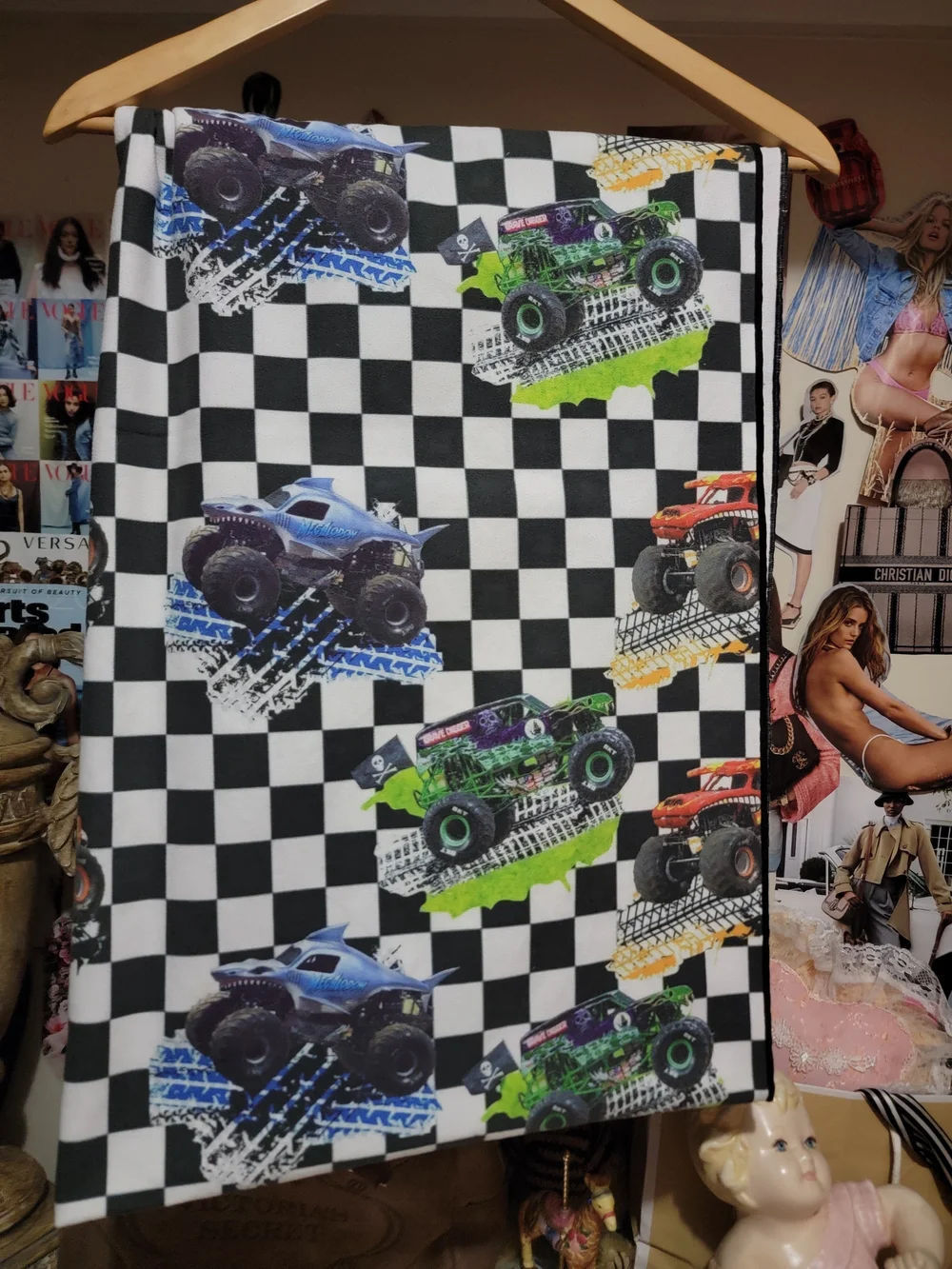 Monster Jam Monster Truck Checkered Flag Beach Towel